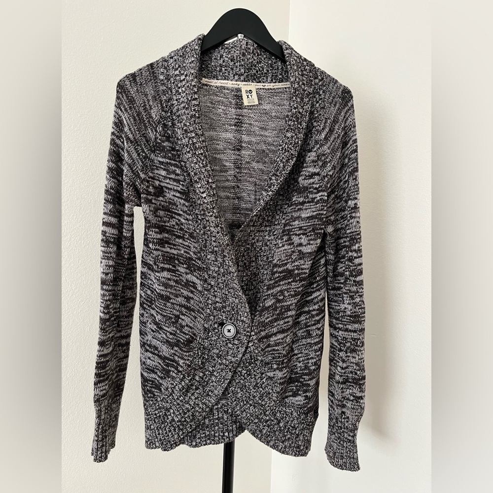 Roxy Coastal Cardigan 🌴 Slouchy Beach Knit | Marled Gray | Effortless Layer | M